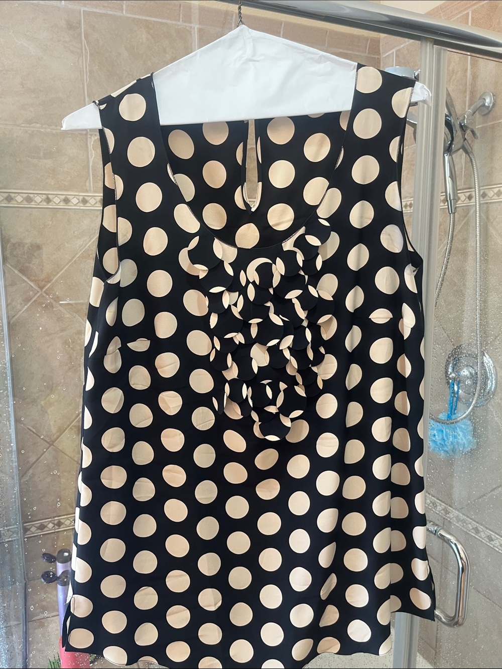 Akris Punto Black and Cream Polka Dot Silk Shell